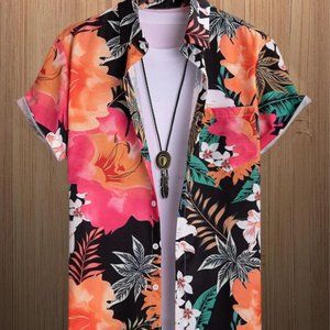 Manfinity RSRT Men Tropical Print Patched Pocket Shirt Without Tee